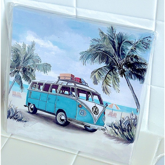 VW Bus Beach Bum Van Life Canvas Wall Art 8 x 8 Ready to Hang NEW Daydreaming - Picture 3 of 6